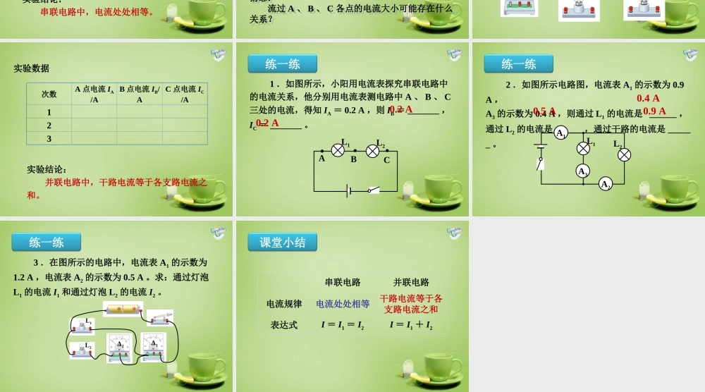 九年级物理全册 155 串、并联电路电流的特点课件 (新版)新人教版 课件