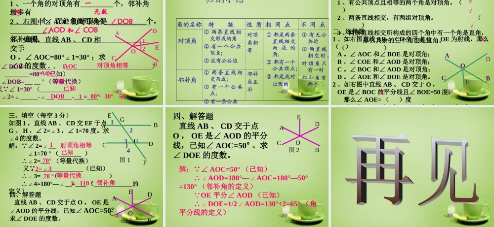 新疆哈密市第九中学七年级数学下册 5.1.1 相交线课件 (新版)新人教版