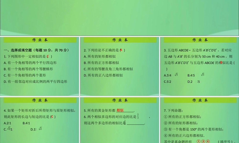 九年级数学上册 第4章 图形的相似 第4课时 相似多边形(课后作业)习题课件 (新版)北师大版 课件