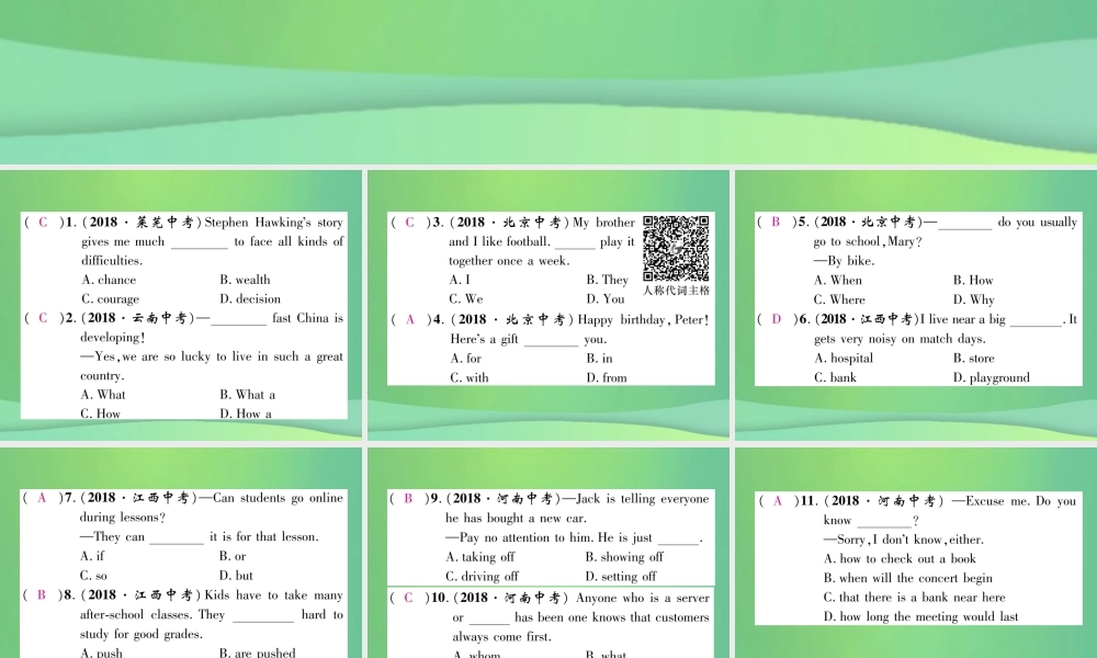 九年级英语全册 专题训练 专题1 单项选择课件 (新版)人教新目标版 课件