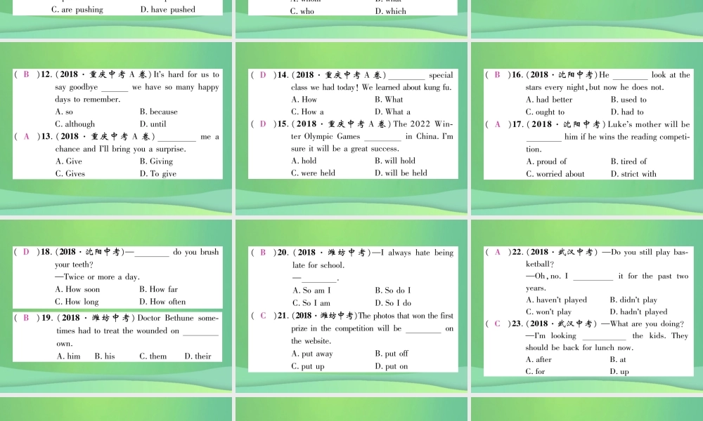 九年级英语全册 专题训练 专题1 单项选择课件 (新版)人教新目标版 课件