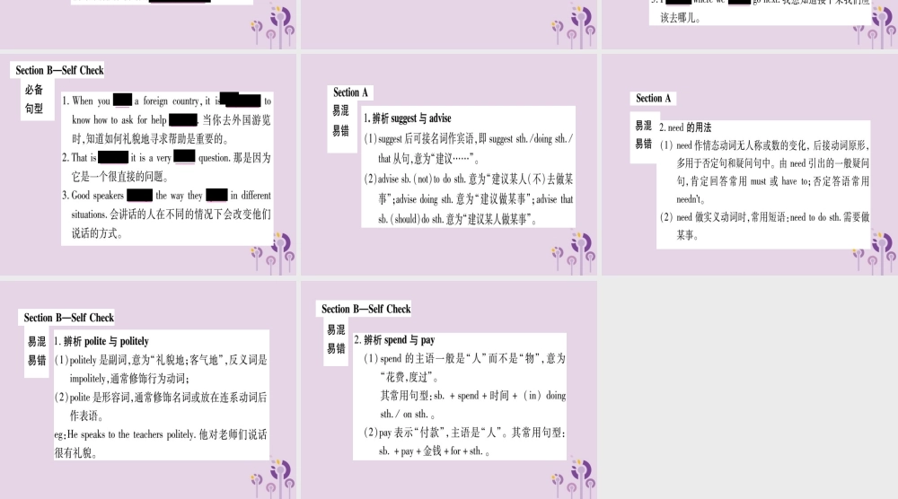 九年级英语全册 Unit 3 Could you please tell me where the restrooms are知识归纳作业课件 (新版)人教新目标版 课件