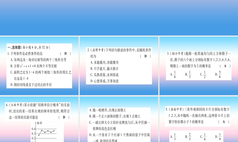 九年级数学下册 双休作业(八)作业课件 (新版)湘教版 课件