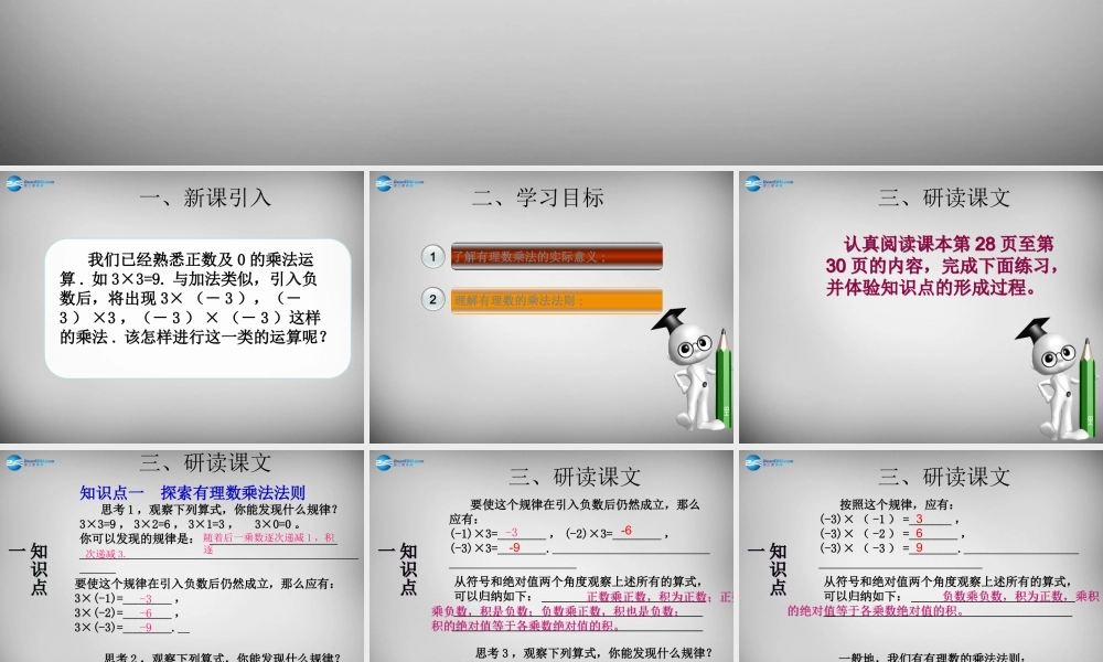 广东省怀集县七年级数学上册 1.4.1 有理数的乘法课件1 (新版)新人教版 课件