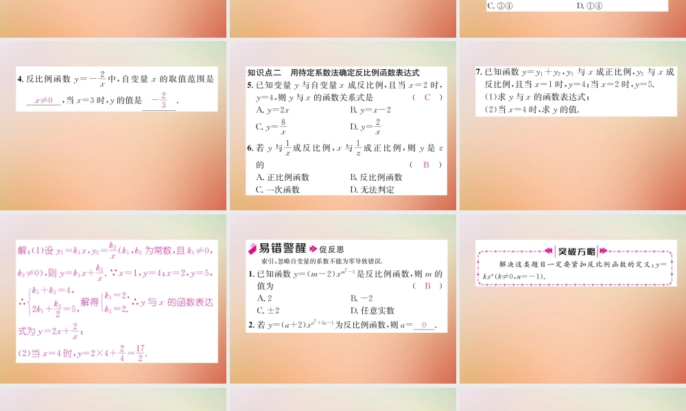 九年级数学上册 第6章 反比例函数 61 反比例函数作业课件 (新版)北师大版 课件