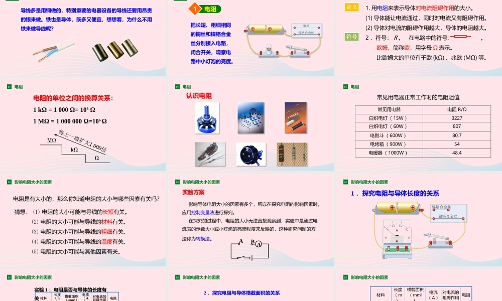 九年级物理全册 151 电阻和变阻器(第1课时)课件(新版)沪科版 课件