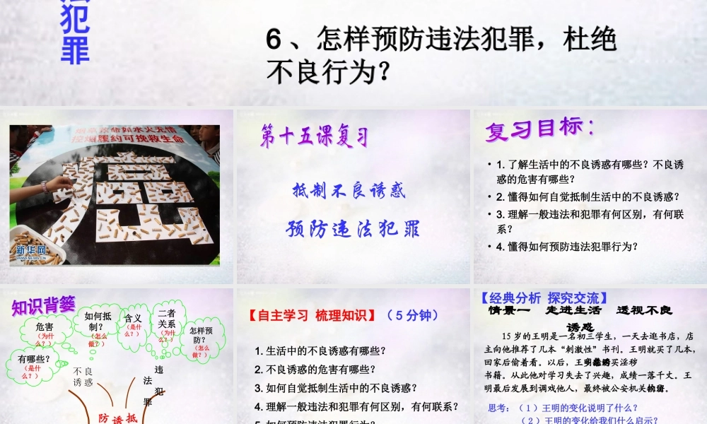 中学七年级政治下册 第15课 抵制不良诱惑 预防违法犯罪复习课件 鲁教版 课件