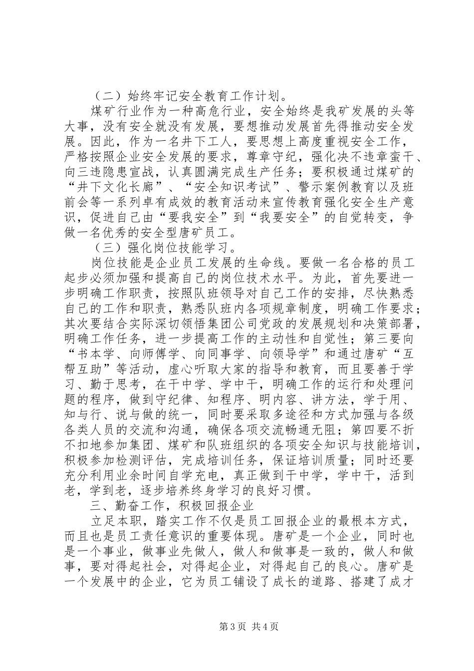 煤矿职工年度工作计划_第3页
