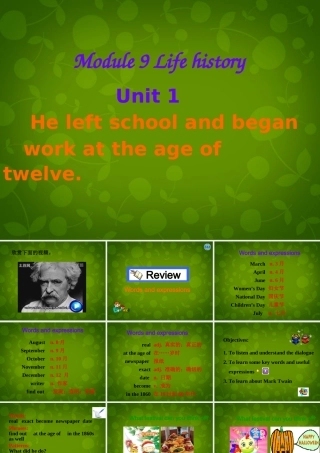 中学七年级英语下册 Moudle 9 Unit 1 He left school and began work at the age of twelve课件 (新版)外研版 课件