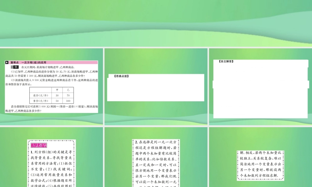 中考数学复习 第二单元 方程与不等式 第5讲 一次方程(组)课件