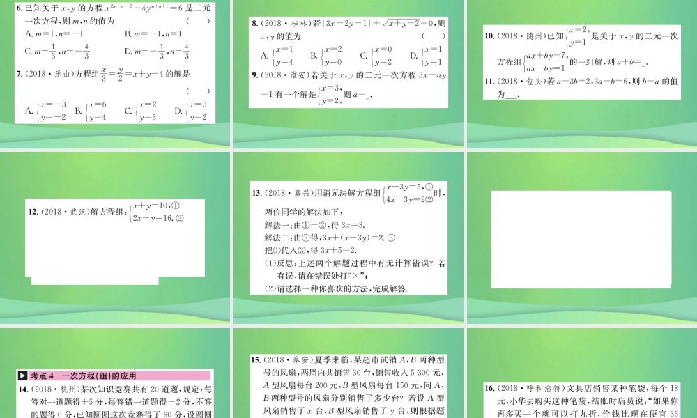 中考数学复习 第二单元 方程与不等式 第5讲 一次方程(组)课件