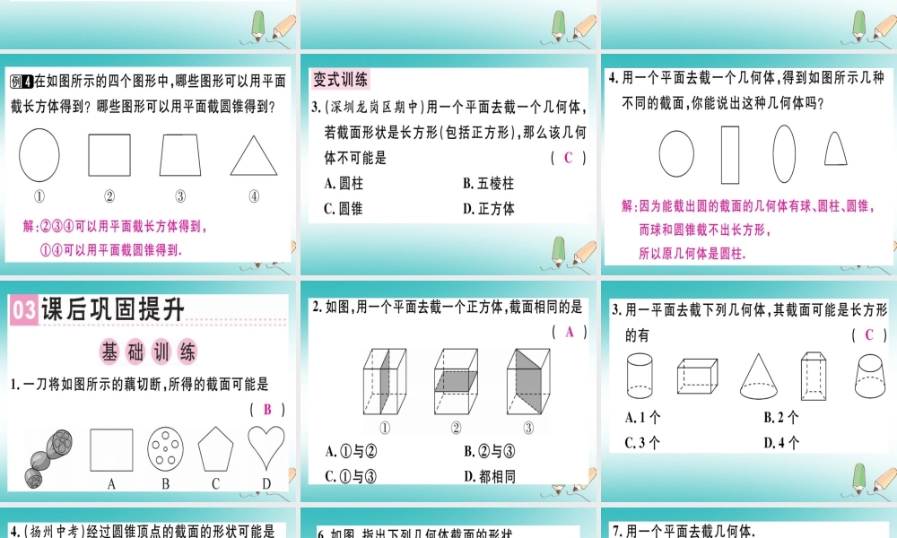 广东省秋七年级数学上册 第一章 丰富的图形世界 第5课时 截一个几何体习题课件 (新版)北师大版 课件
