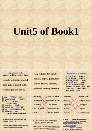 广东省高考英语复习Unit5 of Book1 新课标 人教版 试题