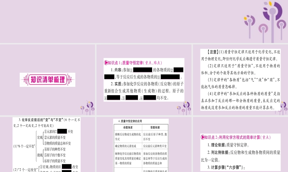 中考化学复习 第一部分 基础知识 第二单元 化学基本概念和原理 第13讲 质量守恒定律(精讲)课件