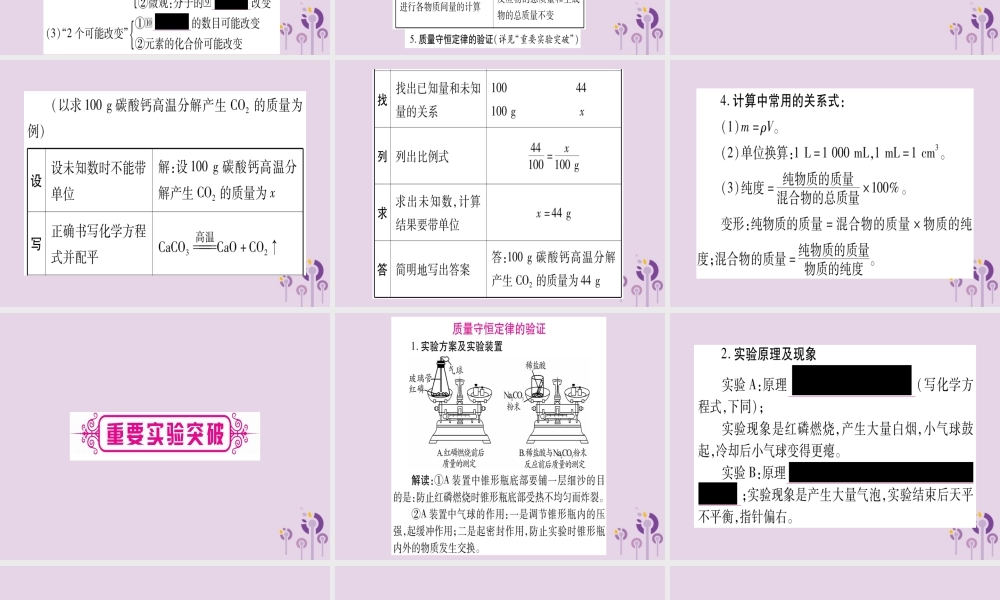 中考化学复习 第一部分 基础知识 第二单元 化学基本概念和原理 第13讲 质量守恒定律(精讲)课件