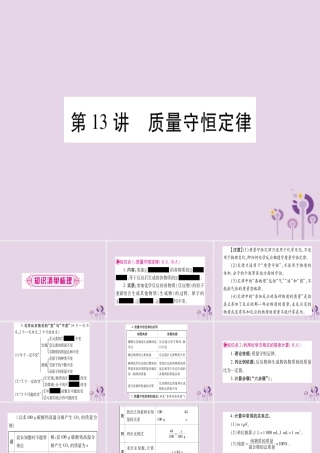 中考化学复习 第一部分 基础知识 第二单元 化学基本概念和原理 第13讲 质量守恒定律(精讲)课件
