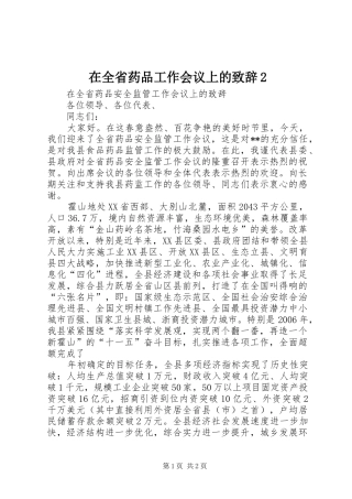 在全省药品工作会议上的致辞2