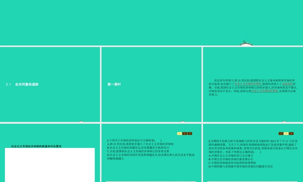 九年级政治全册 第二单元 共同富裕 社会和谐 21 走共同富裕道路(第1课时)习题课件 粤教版 课件