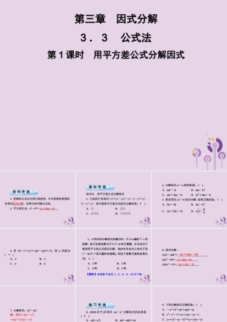 七年级数学下册 第3章(因式分解)3.3 公式法 第1课时 用平方差公式分解因式习题课件 (新版)湘教版 课件