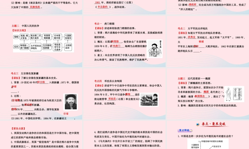 中考历史 第六单元 第1讲列强的侵略与中国人民的抗争复习课件 北师大版 课件