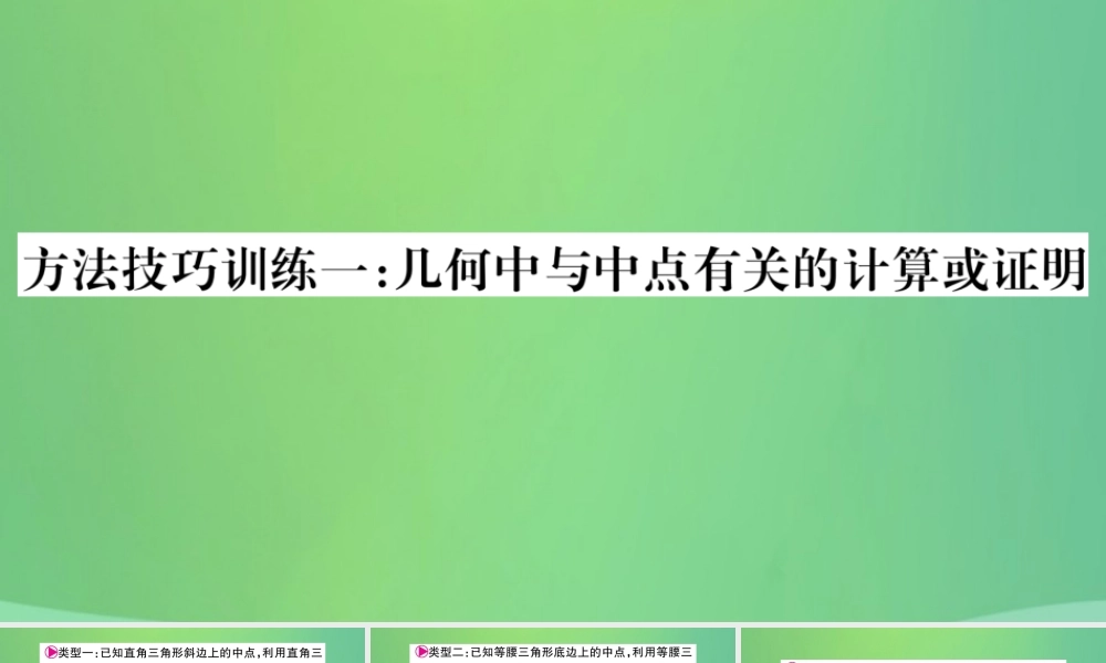 中考数学复习 第一轮 考点系统复习 第四章 三角形 方法技巧训练一 几何中与中点有关的计算或证明(精讲)课件
