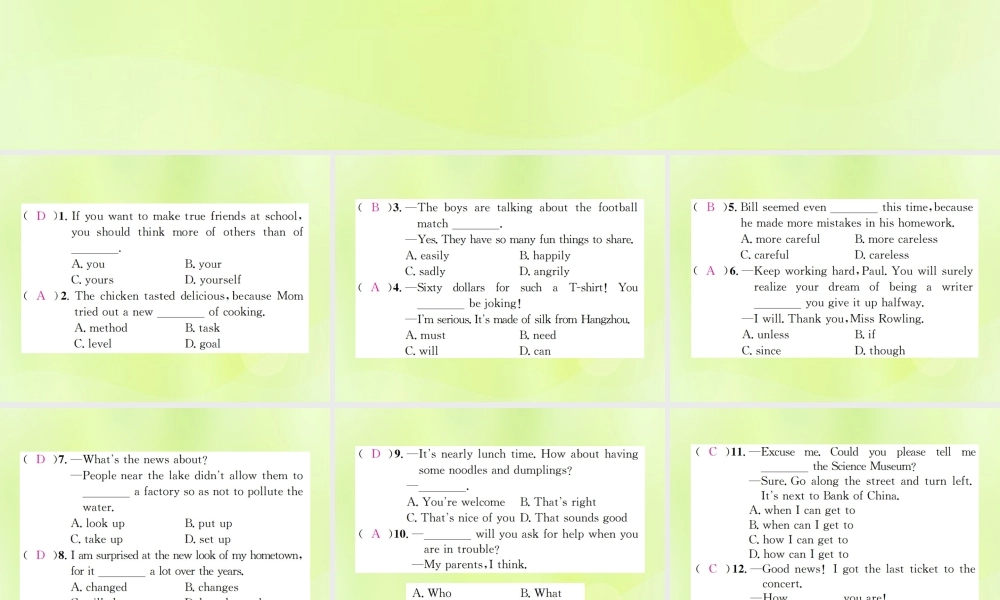 九年级英语全册 专题复习一 单项填空习题课件 (新版)人教新目标版 课件