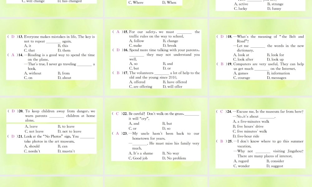 九年级英语全册 专题复习一 单项填空习题课件 (新版)人教新目标版 课件