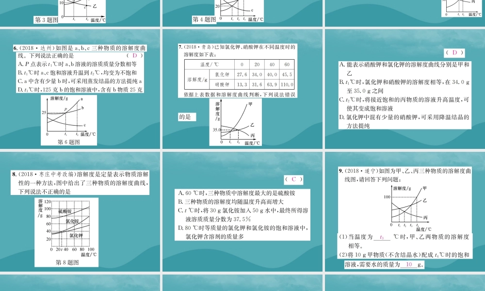 中考化学复习 滚动小专题(一)溶解度和溶解度曲线课件 鲁教版 课件