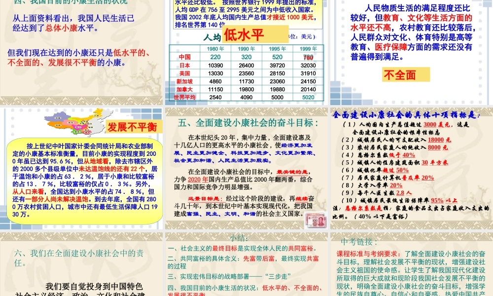 九年级政治13全面建设小康社会逐步实现共同富裕公开课课件最新粤教版 课件