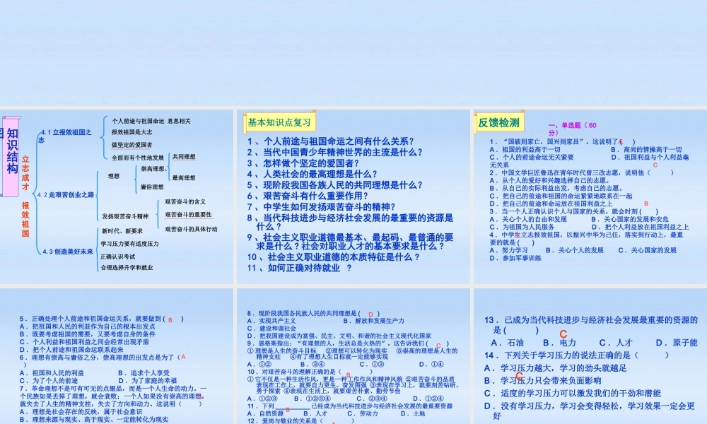 九年级政治 第四单元复习课件 粤教版 课件