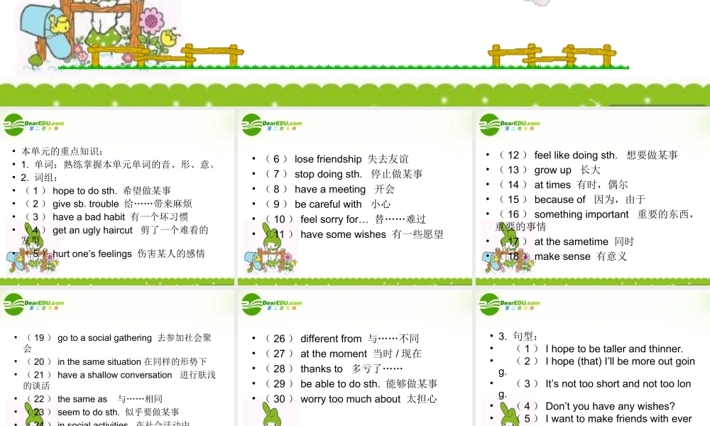 八年级英语下册：Unit 2 I hope I will Be More Outgoing复习课件(北京课改版) 课件