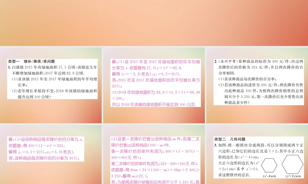 九年级数学上册 第2章 一元二次方程 专题训练二 一元二次方程的实际应用作业课件 (新版)北师大版 课件