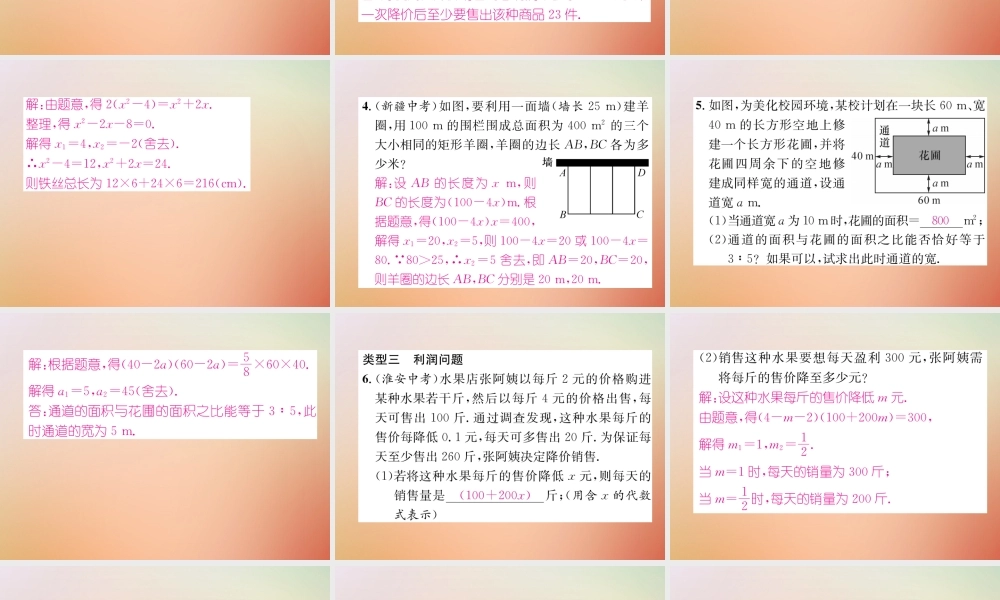 九年级数学上册 第2章 一元二次方程 专题训练二 一元二次方程的实际应用作业课件 (新版)北师大版 课件