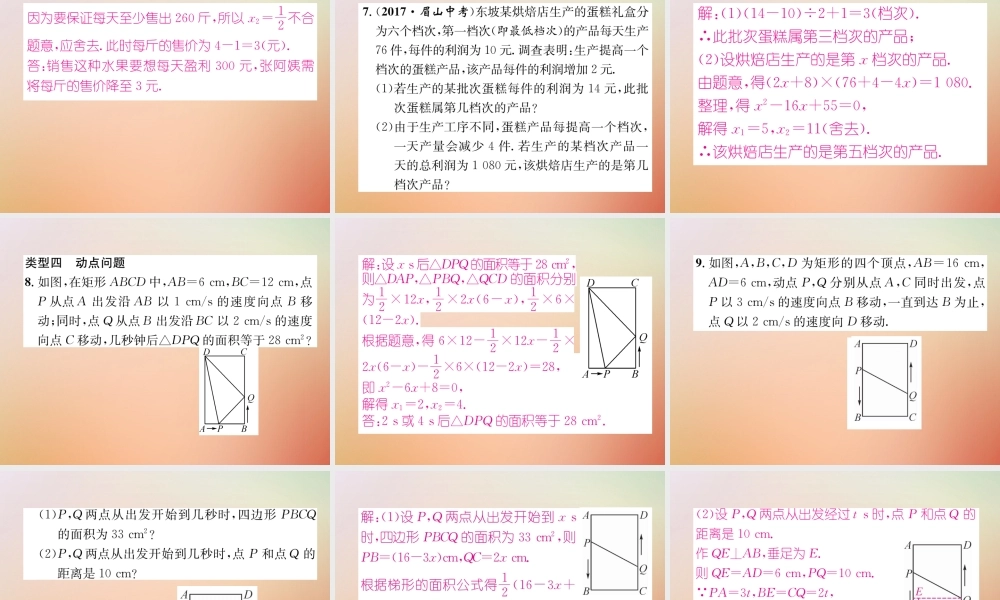 九年级数学上册 第2章 一元二次方程 专题训练二 一元二次方程的实际应用作业课件 (新版)北师大版 课件