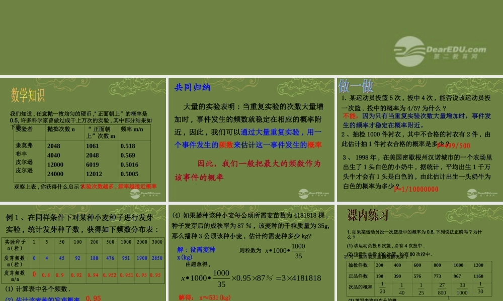 九年级数学下册 22 估计概率课件 浙教版 课件