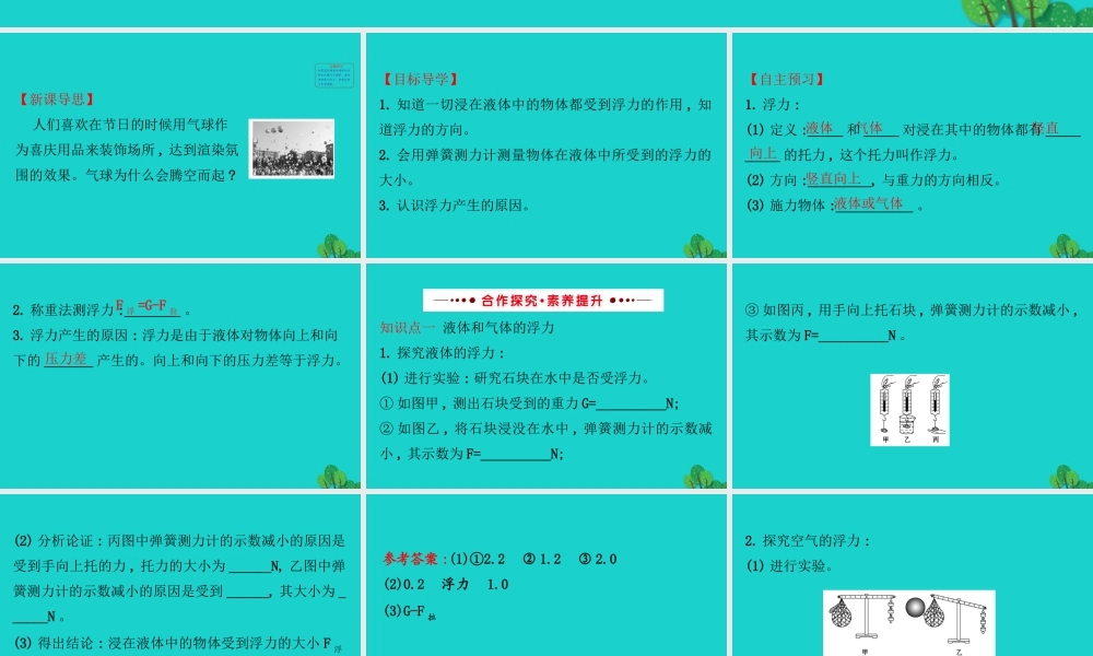 八年级物理全册 第九章 第一节认识浮力习题课件 (新版)沪科版 课件