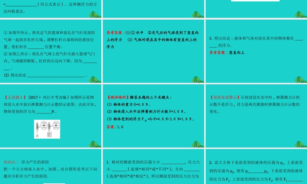 八年级物理全册 第九章 第一节认识浮力习题课件 (新版)沪科版 课件