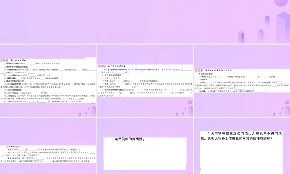 九年级部分 世界近代史 第十七讲 资本主义的发展和社会矛盾的激化课件