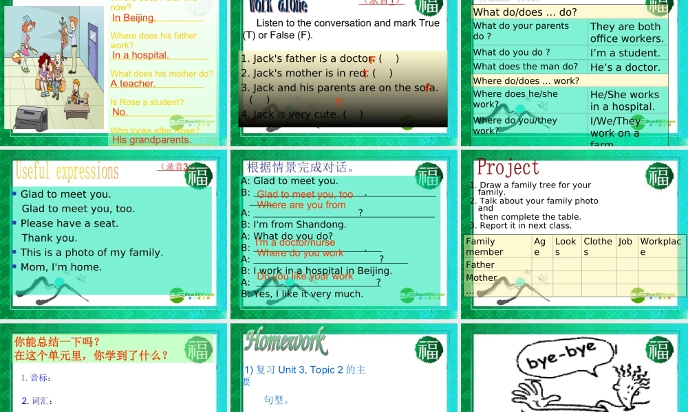 七年级英语上学期 Unit 3 Topic 2 What does your mother do_ Section D课件 人教新目标版 课件