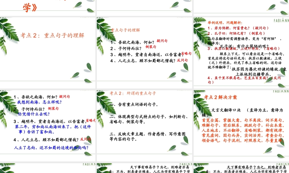 九年级语文中考课外文言文解题策略课件