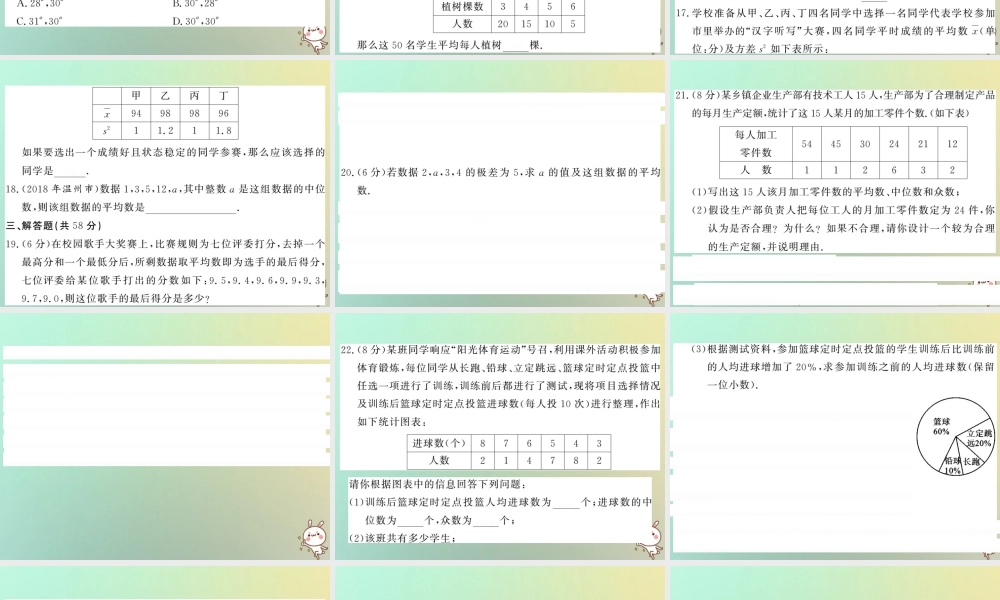 八年级数学上册 第六章 数据的分析综合测试卷习题课件 (新版)北师大版 课件