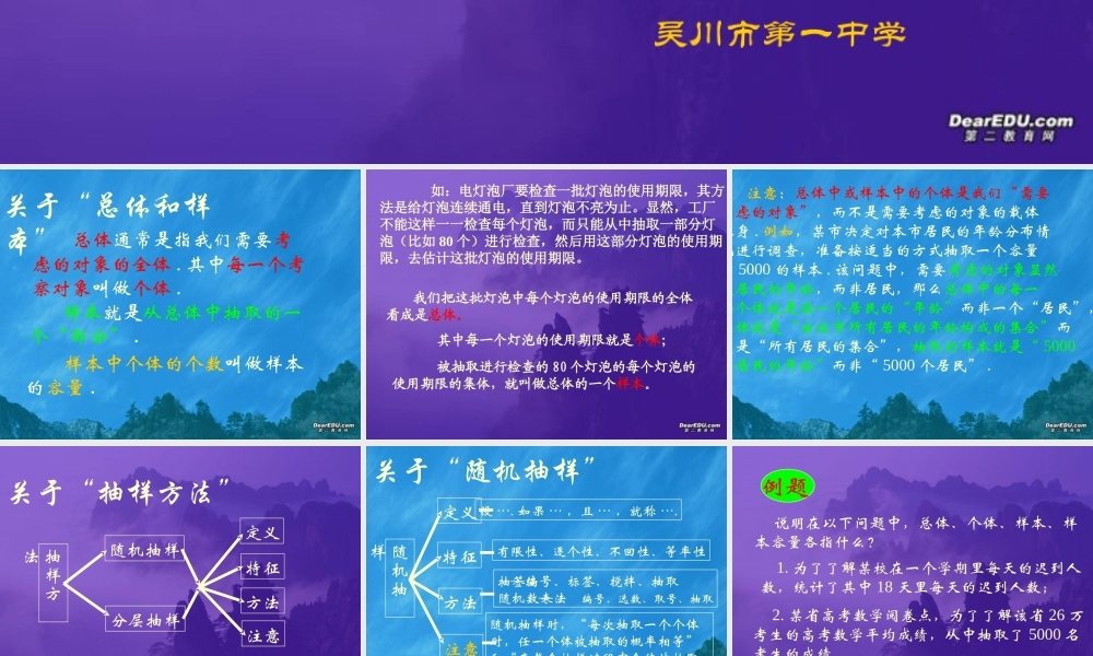 广东省吴川市高一数学随机抽样课件一 新课标 人教版 课件