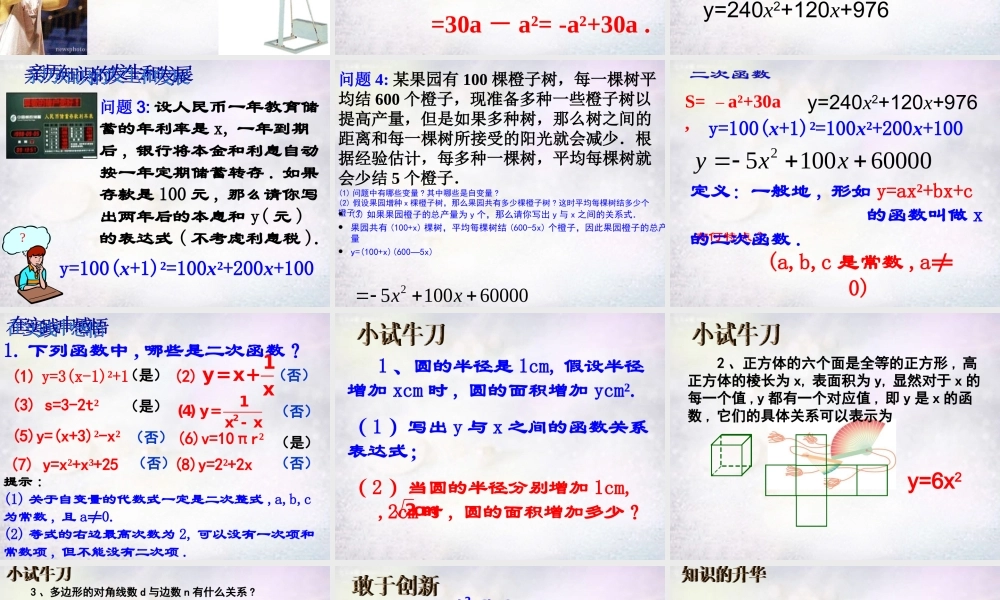 中学九年级数学下册 5.1 二次函数课件 (新版)苏科版 课件