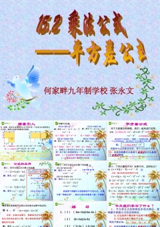 八年级数学上册 15.2.1乘法公式：平方差公式课件 人教新课标版 课件