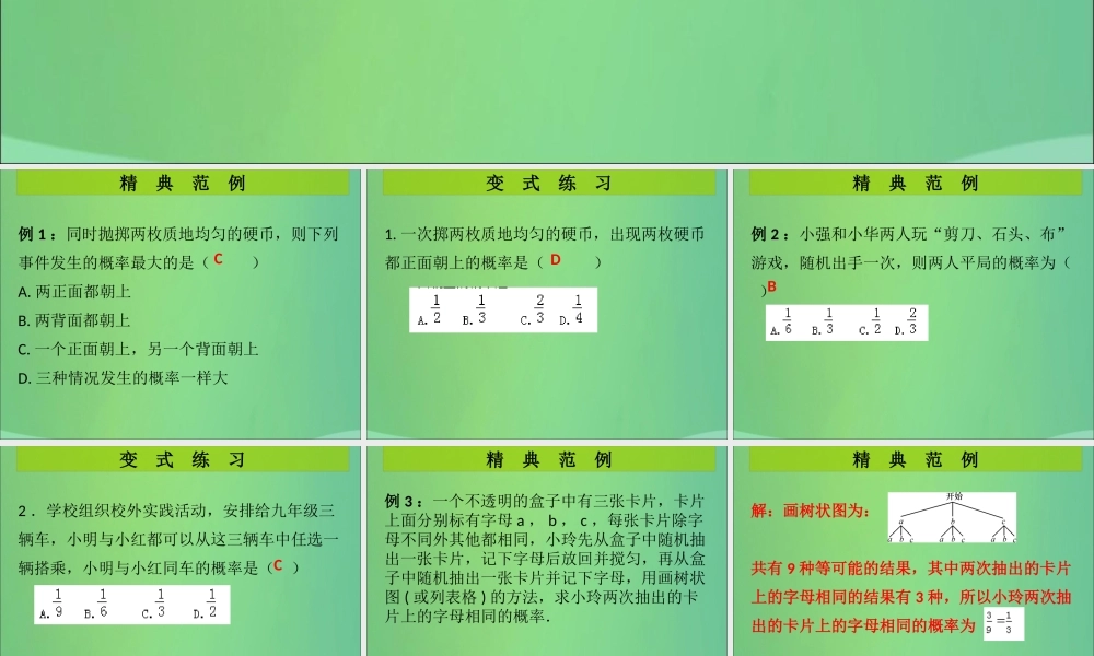 九年级数学上册 第3章 概率的进一步认识 第1课时 用树状图或表格求概率(1)(课堂导练)习题课件 (新版)北师大版 课件