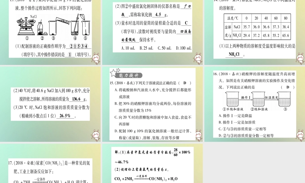 中考化学准点备考复习 第一部分 教材系统复习 第9讲 溶液复习作业课件 新人教版 课件