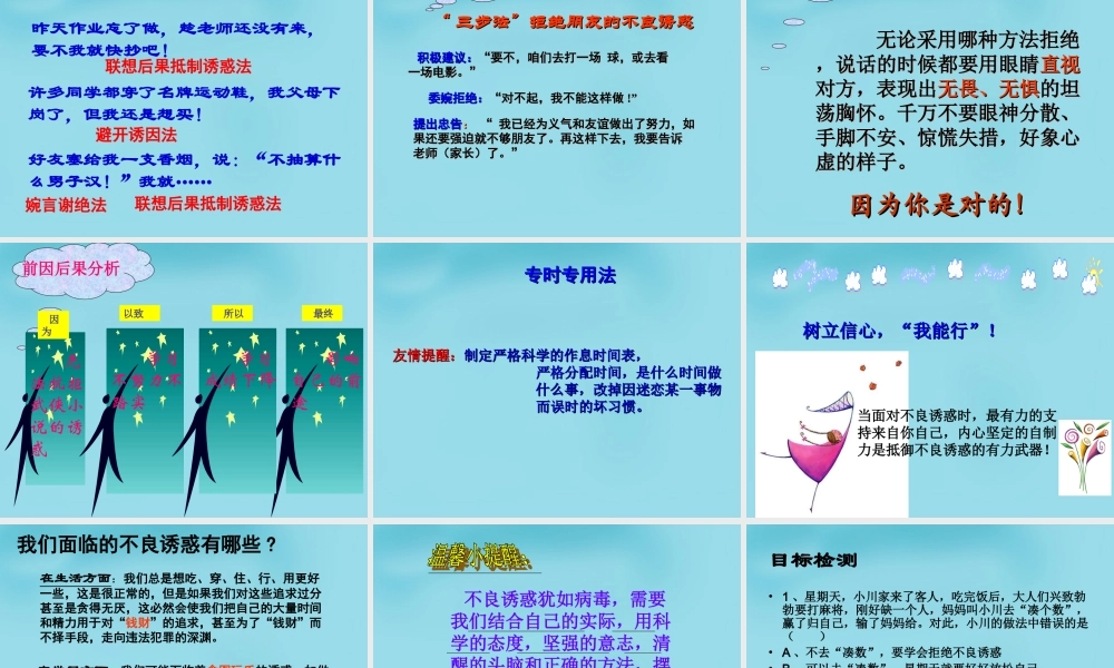 中学七年级政治上册(第八课 第二框 对不良诱惑说 不 )课件5 新人教版 课件