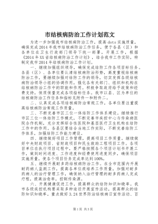 市结核病防治工作计划范文