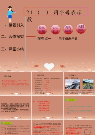 中学七年级数学上册 2.1 整式(第1课时)用字母表示数课件2 (新版)新人教版 课件