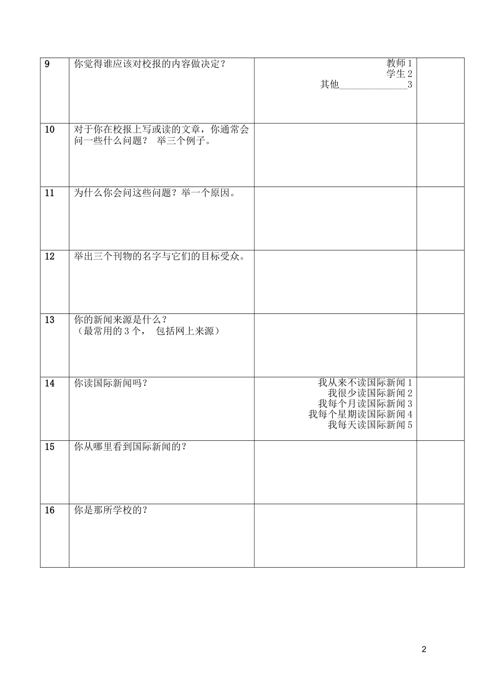 基线调查问卷：学生记者_第2页
